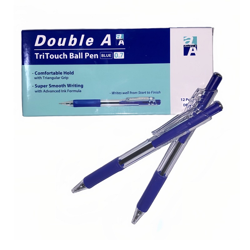 Hộp bút bi Double A Tritouch mực xanh ngòi 0.7mm chính hãng Double A siêu trơn mượt - Bút bi Thái Lan / Ấn Độ