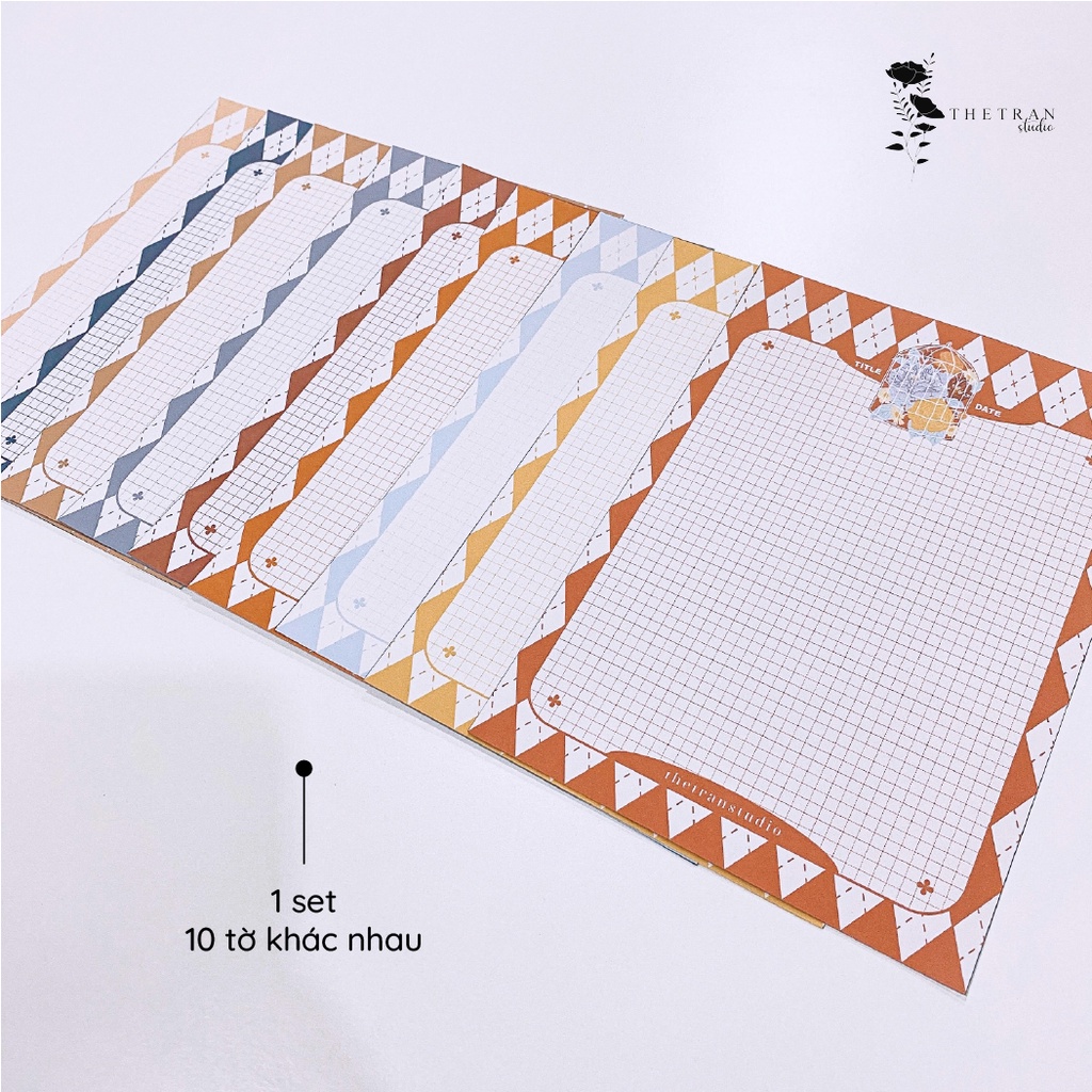 Bộ 10 tờ giấy ghi chép kẻ caro - A4, B5, A5, A6 hoa cổ điển / hope notepad / thetranstudio