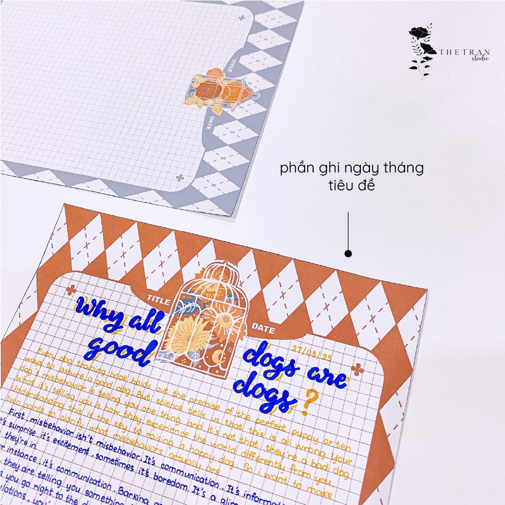Bộ 10 tờ giấy ghi chép kẻ caro - A4, B5, A5, A6 hoa cổ điển / hope notepad / thetranstudio