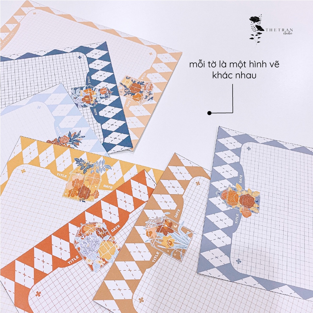 Bộ 10 tờ giấy ghi chép kẻ caro - A4, B5, A5, A6 hoa cổ điển / hope notepad / thetranstudio