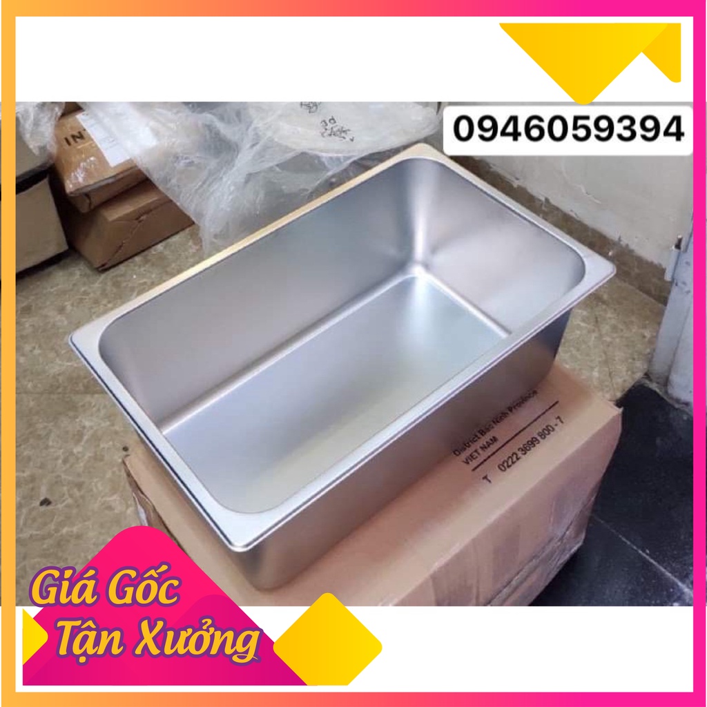 Khay inox đựng đồ ăn, pudding, thạch, chè GN 1/1, 1/2 sâu 20cm có nắp  12L - 28L Hàn Quốc