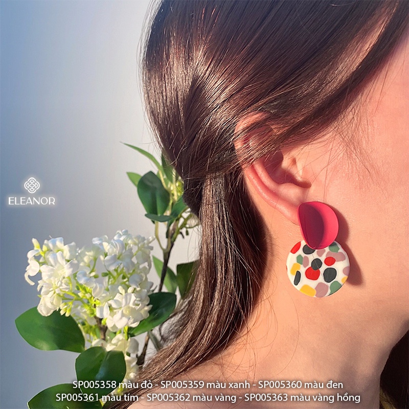 Bông tai nữ chuôi bạc 925 Eleanor Accessories hình tròn nhiều màu sắc phụ kiện trang sức trẻ trung 5358