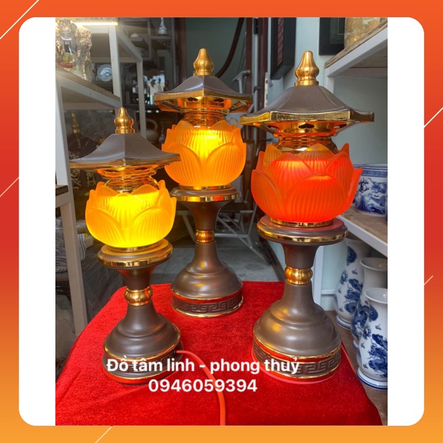 ĐÈN LED HOA SEN LƯU LY ĐỎ CAM VÀNG THỜ CÚNG TRANG TRÍ ( Giá 1 cái )
