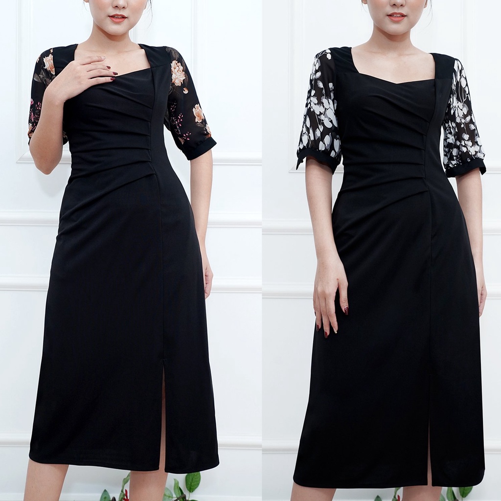 SHOPPRO - Đầm Suông Chữ A Dự Tiệc Trung Niên Nữ Cao Cấp Thun Co Giãn BigSize Cho Mẹ U40 U50 3355