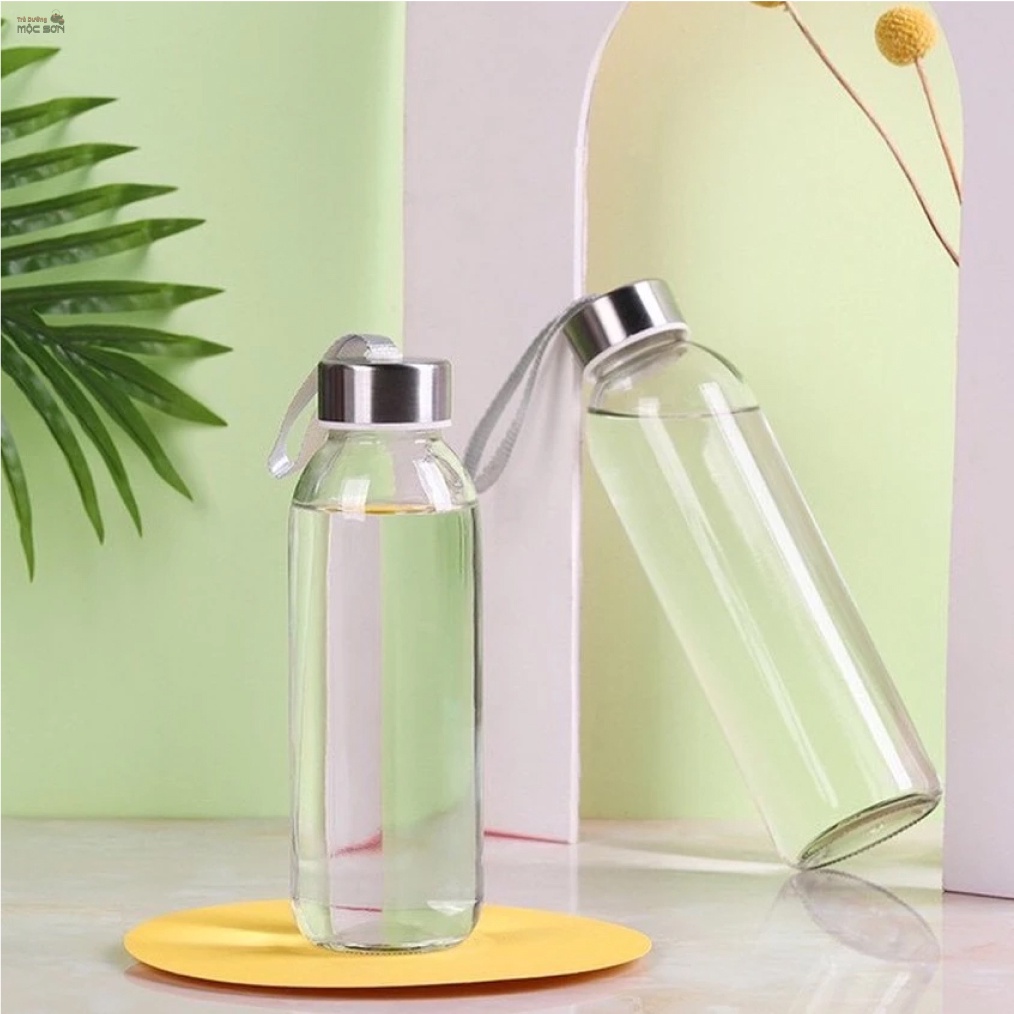 Bình nước thủy tinh, chai Detox có dây xách 500ml, - Tiện lợi, thuỷ tinh chịu nhiệt An toàn sức khoẻ, Trà Dưỡng Mộc Sơn