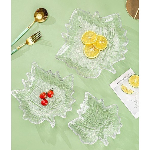 Set 3 đĩa thủy tinh hình lá phong vàng