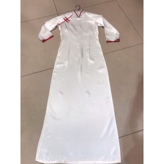 Áo dài phi bóng trắng trơn viền cổ, cỡ s và M, thanh lý áo dài giá rẻ