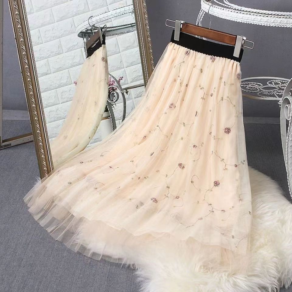 Chân Váy Dài Chữ a Lưng Cao Thêu Họa Tiết Thời Trang Mới Cho Bé Gái 10-14 Tuổi