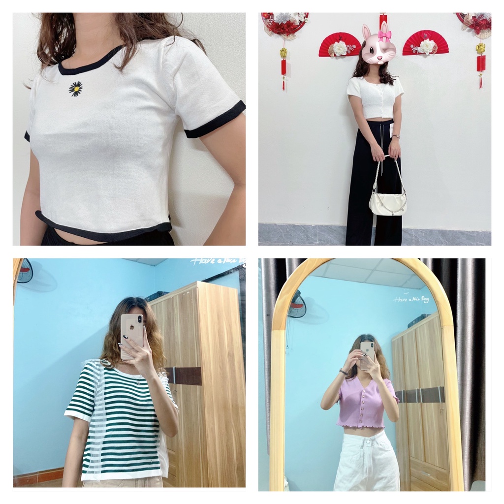 Áo Len Nữ Tay Ngắn Quảng Châu, Áo Mongtoghi Nữ, Áo Dệt Kim Tay Ngắn cho Nữ yoko.vt shop
