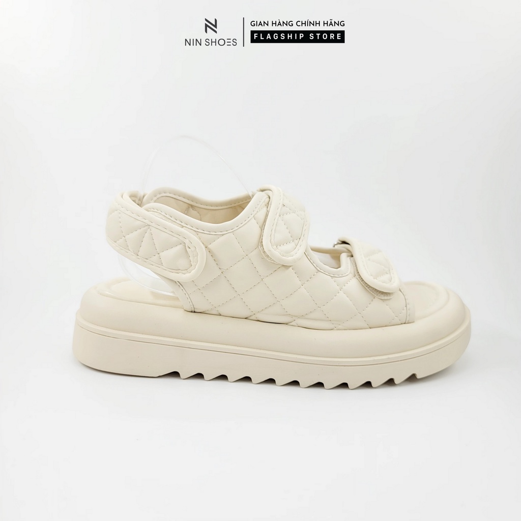 Dép lê nữ Ninshoes bánh mỳ 2 quai ngang dính trước 1 quai dính sau đế răng cưa phù hợp mọi người