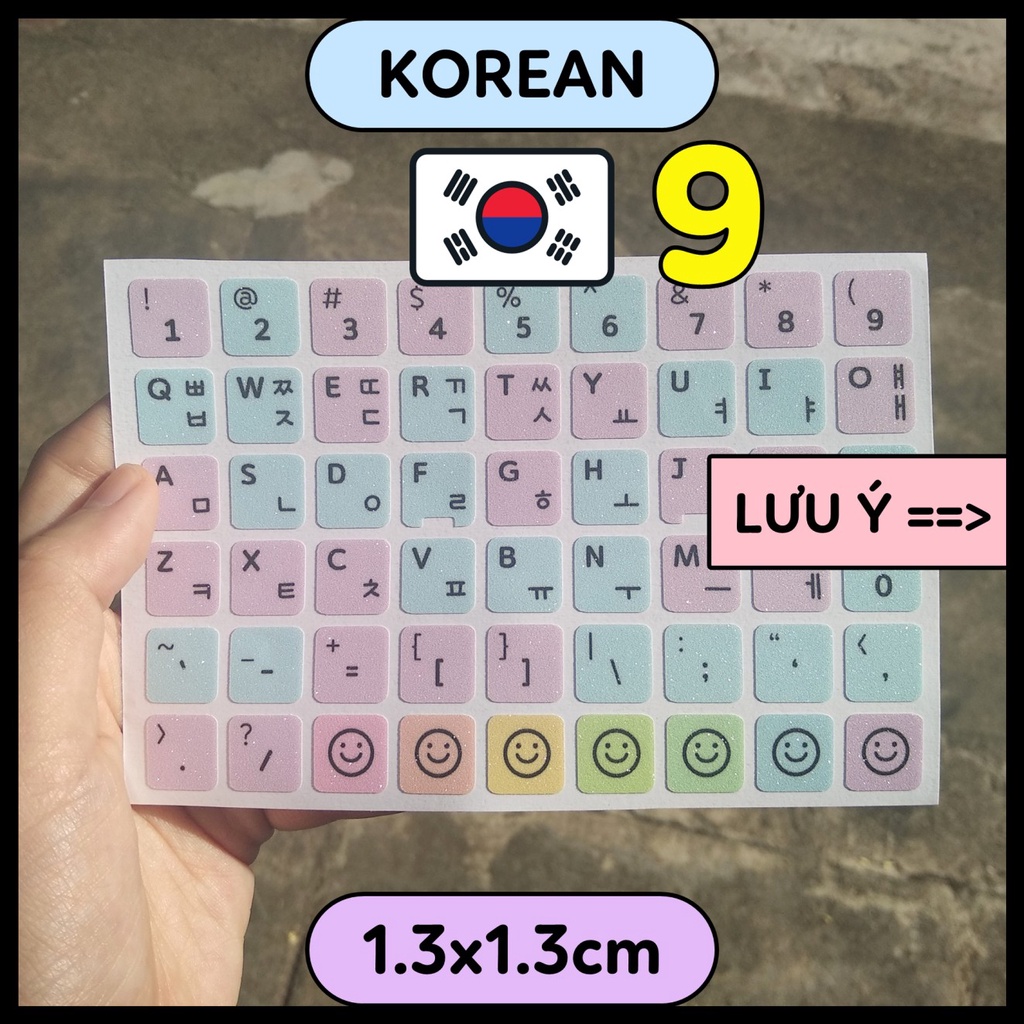 1.3cm P9 - KOREAN Miếng dán bàn phím song ngữ tiếng Hàn Quốc cầu vồng lấp lánh sticker keyboard máy tính laptop