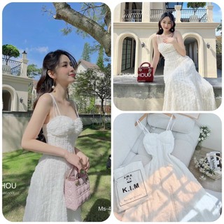 Đầm maxi 2 dây trắng ren du lịch