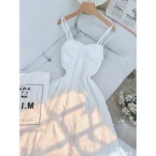 ĐẦM MAXI 2 DÂY TRẮNG REN ( kèm ảnh thật ) DU LỊCH