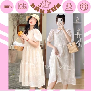 [BẦU XƯN M205] VÁY BẦU CÔNG SỞ,ĐẦM BABYDOLL THIẾT KẾ HOA NỔI XINH XẮN- ĐẦM BẦU MÙA HÈ ĐẸP GIÁ RẺ
