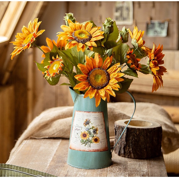 Xô thiếc vintage hoa hướng dương