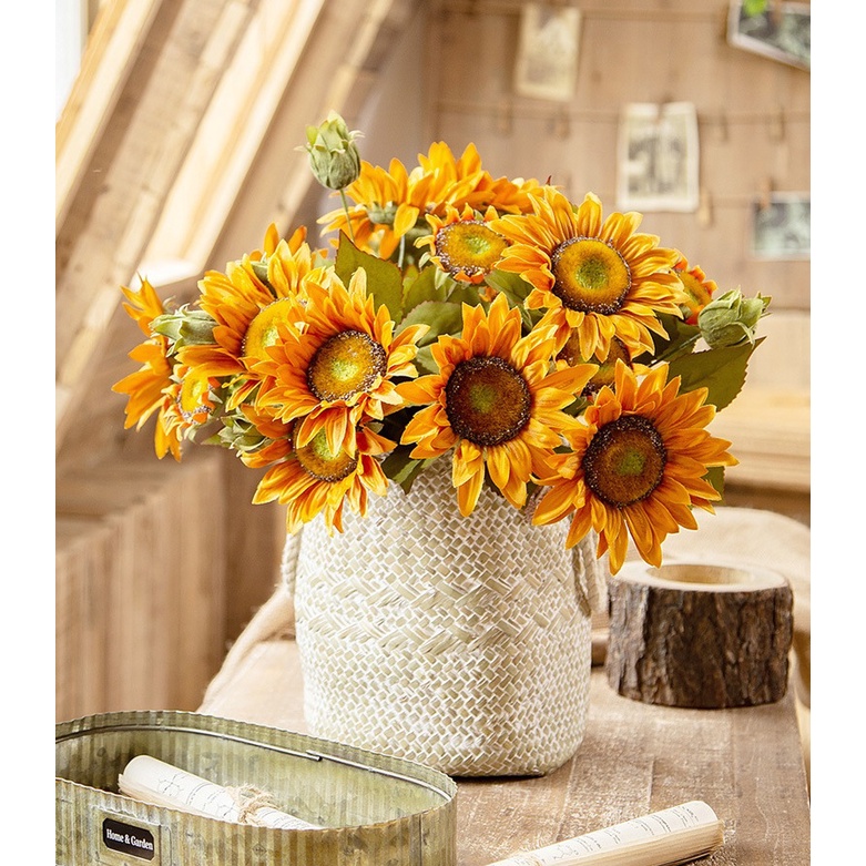 Xô thiếc vintage hoa hướng dương