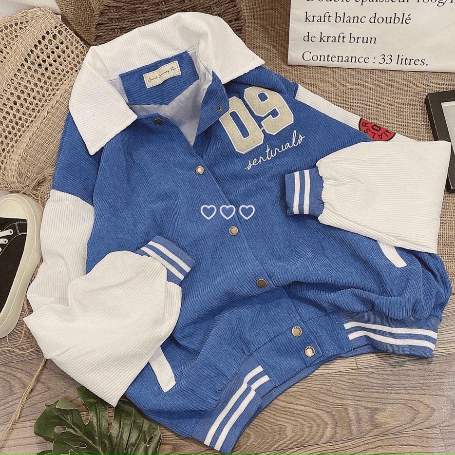 Áo khoác bomber Unisex CỔ BẺ chất nhung tăm thêu số 09 ,form rộng 2 lớp đẹp cho nữ,nam Hopy_Store