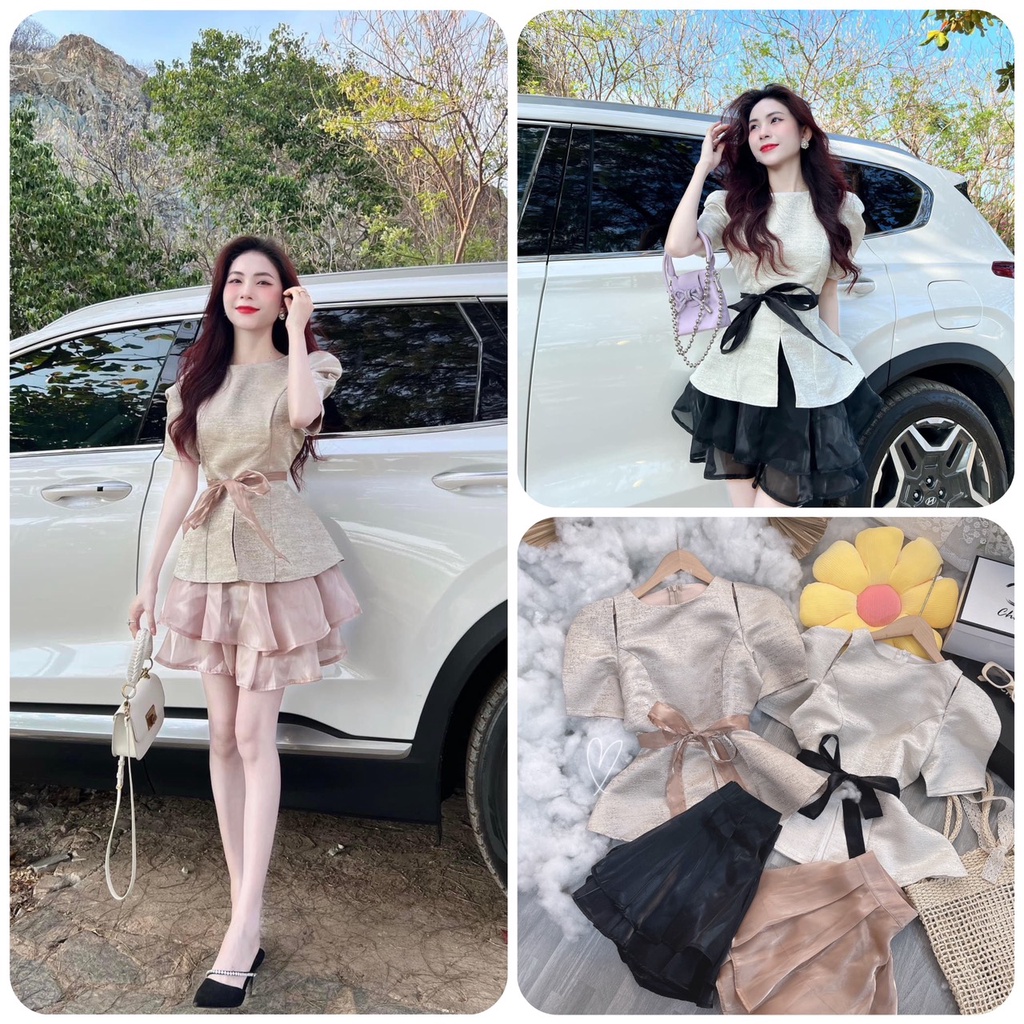 SET ÁO PEPLUM + CHÂN VÁY TẦNG (có kèm đai) 2 MÀU