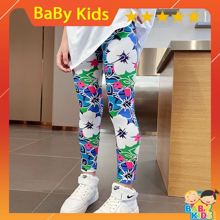 Quần LEGGING dài họa tiết vải thun cotton 100% co dãn 4 chiều cho bé gái 9_41kg