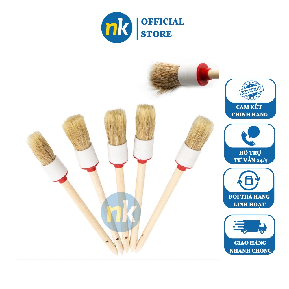 Combo 5 cây cọ chổi rửa xe Lông Heo Rừng thiên nhiên, vệ sinh chi tiết dành cho ô tô xe máy, lông mềm mượt, siêu chắc