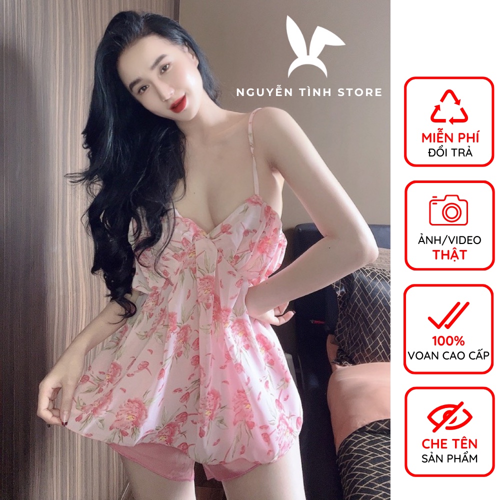 Đồ ngủ nữ 2 dây mặc nhà dễ thương Nguyễn Tình Store chất liệu voan tơ mềm mịn thoáng mát xếp ly ngực xinh xắn Freesize