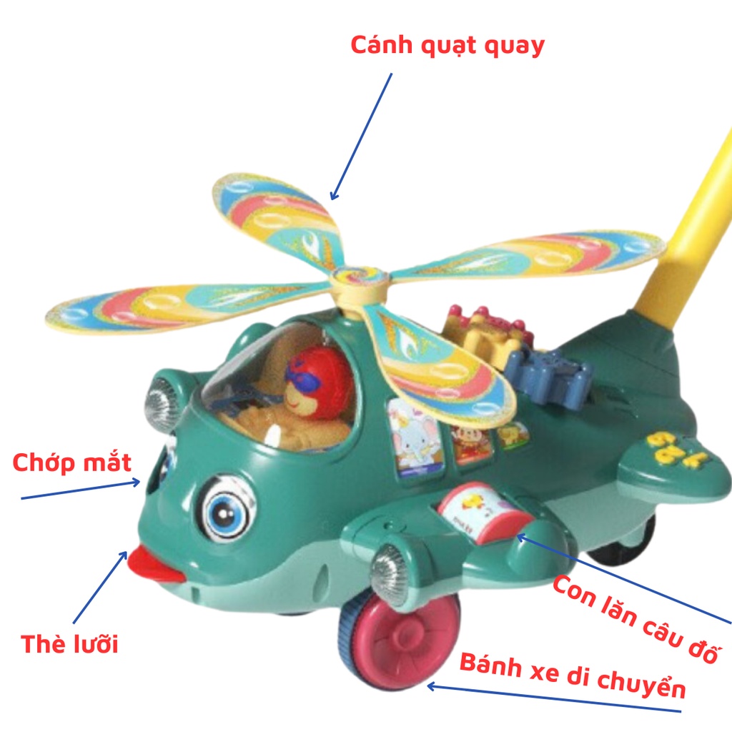 Đồ Chơi Xe Đẩy Hình Máy Bay Trực Thăng Đáng Yêu Có Chuông , Chớp Mắt, Thè Lưỡi