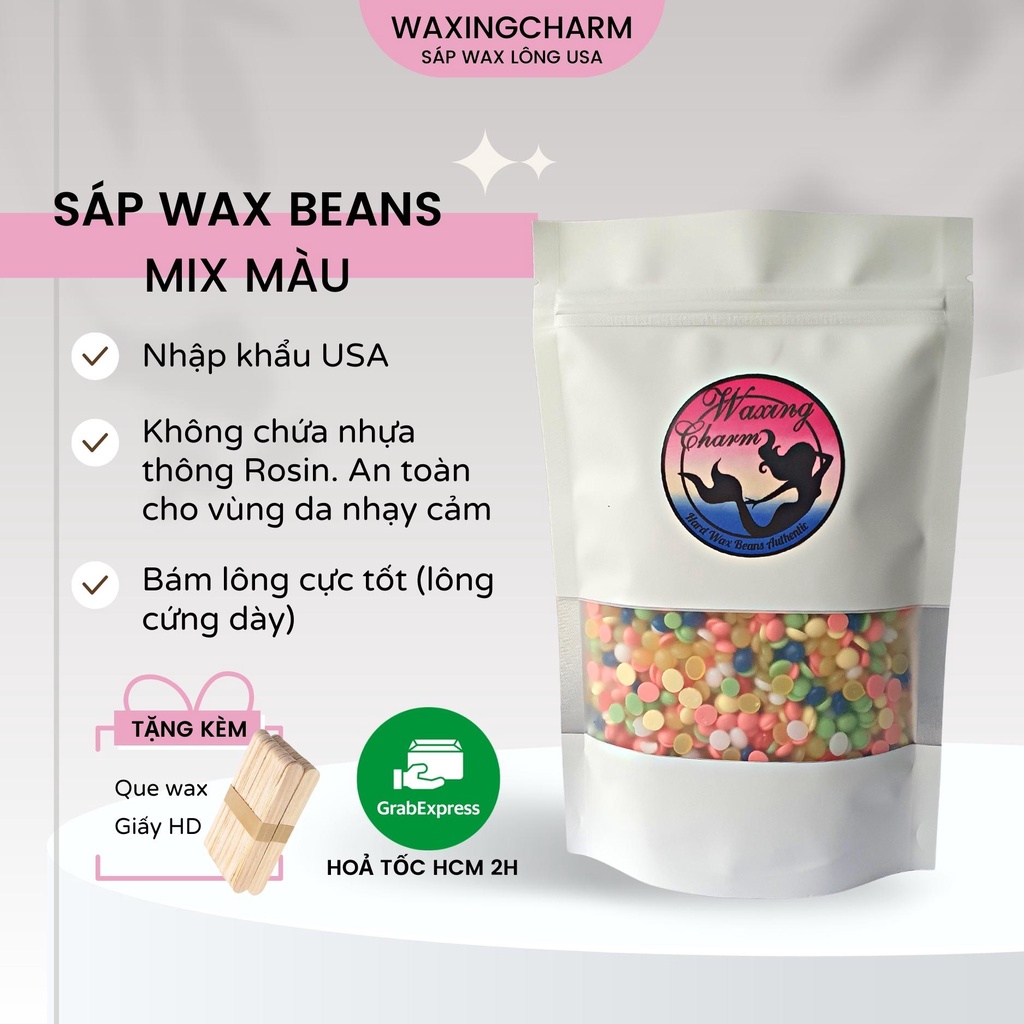 SÁP WAX LÔNG MIX MÀU WAX BEANS TẨY LÔNG TRIỆT LÔNG TẶNG QUE WAX