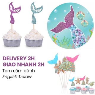 Tem cắm bánh tiên cá biển xanh - Mermaid cupcake toppers tcl37