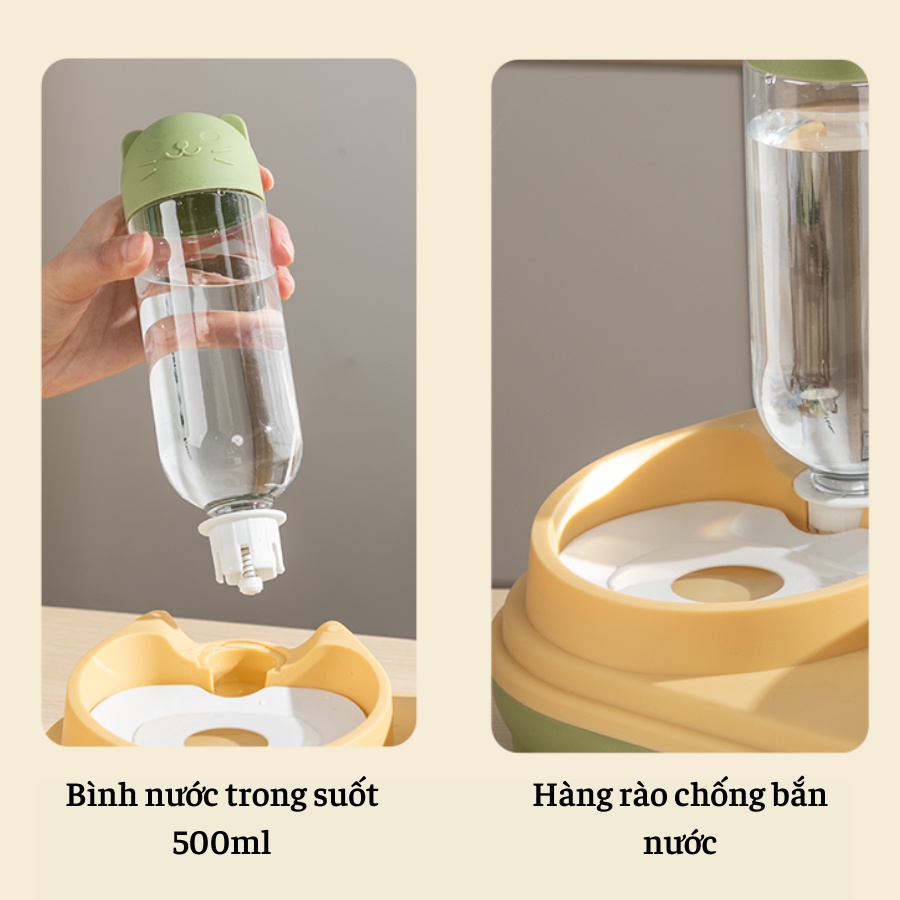 Bát ăn kèm bình đựng nước màu pastel cute dành cho pet, bát nghiêng 16° giúp chống gù, cong vẹo cột sống cho thú cưng