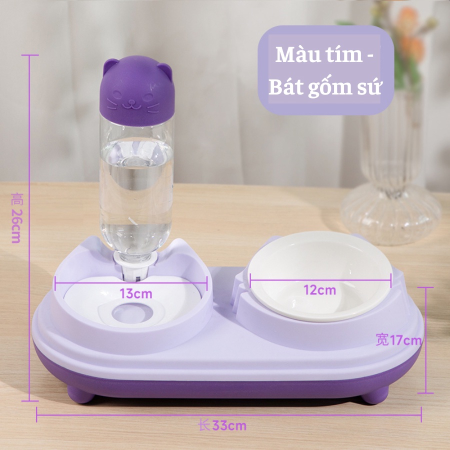Bát ăn kèm bình đựng nước màu pastel cute dành cho pet, bát nghiêng 16° giúp chống gù, cong vẹo cột sống cho thú cưng