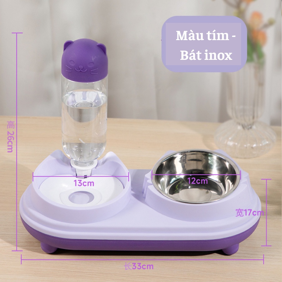 Bát ăn kèm bình đựng nước màu pastel cute dành cho pet, bát nghiêng 16° giúp chống gù, cong vẹo cột sống cho thú cưng