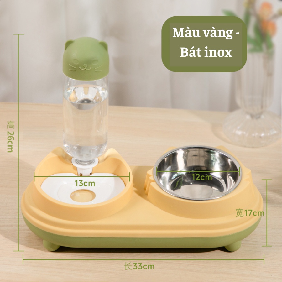 Bát ăn kèm bình đựng nước màu pastel cute dành cho pet, bát nghiêng 16° giúp chống gù, cong vẹo cột sống cho thú cưng