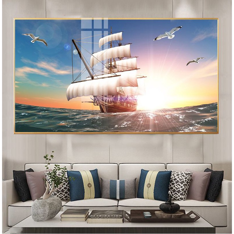 Tranh Phòng Khách Thuận Buồm Xuôi Gió Tráng Gương Cao Cấp, Decor, Trang Trí Mang Lại May Mắn, Tài Lộc Cho Gia Chủ
