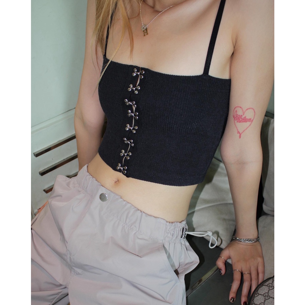 Good Letter H - Áo 2 Dây Croptop Móc Cài & Ruy Băng - Ribbon Camisole Top