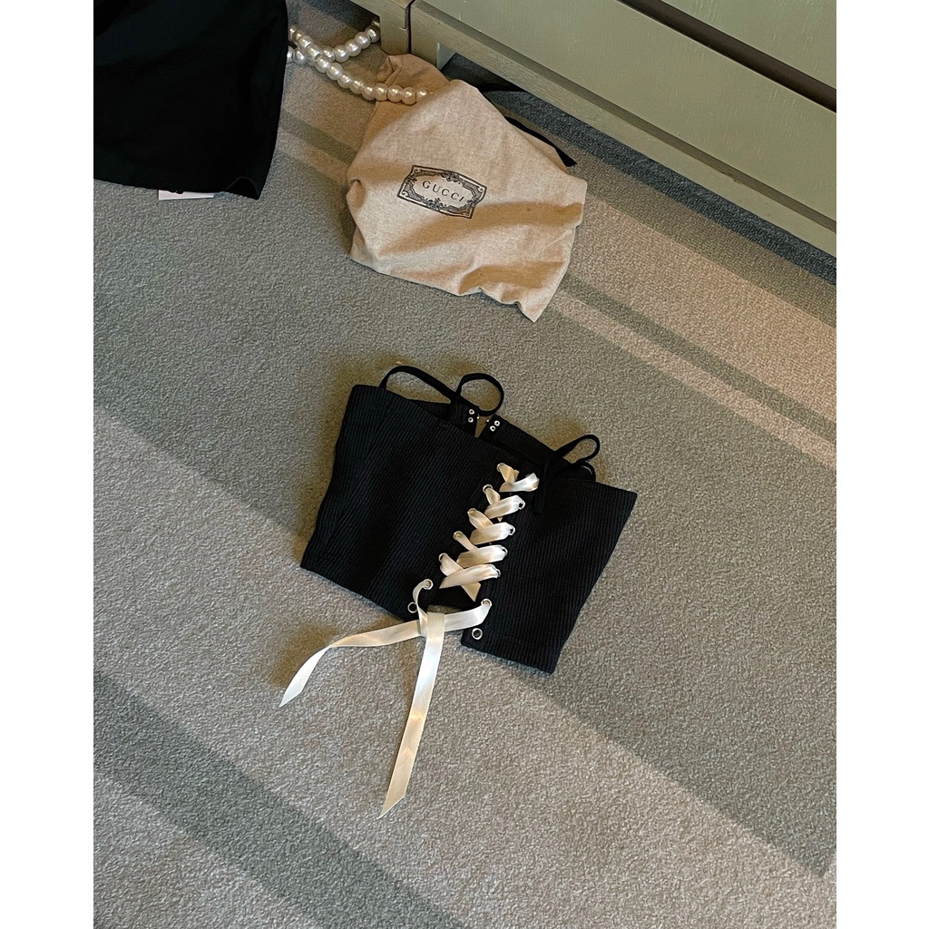 Good Letter H - Áo 2 Dây Croptop Móc Cài & Ruy Băng - Ribbon Camisole Top