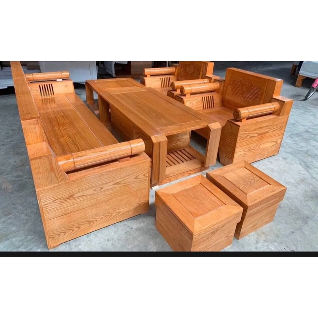 Bộ bàn ghế sofa góc hộp gỗ sồi,Sofa mẫu góc L sồi Nga (FREESHIP 60 KM )