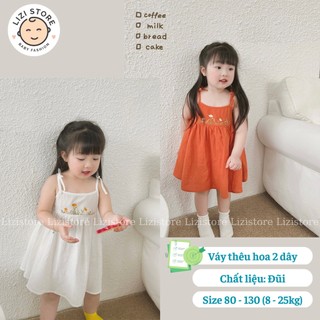 Váy 2 dây bé gái vintage thêu hoa trước ngực