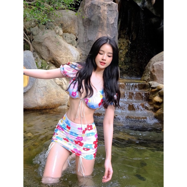 Set Bikini 3 Chi Tiết Hoa 5 Cánh Dây Rút - Đồ Bơi Đồ Đi Tắm Biển Hai Mảnh Thời Trang Sexy Quyến Rũ | BigBuy360 - bigbuy360.vn