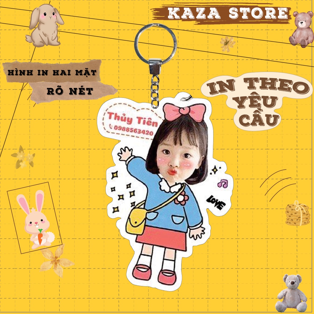 Móc khóa quà lưu niệm in hình cắt hình bé trai bé gái dễ thương và ghép ảnh vào chibi theo yêu cầu in hình 2 mặt