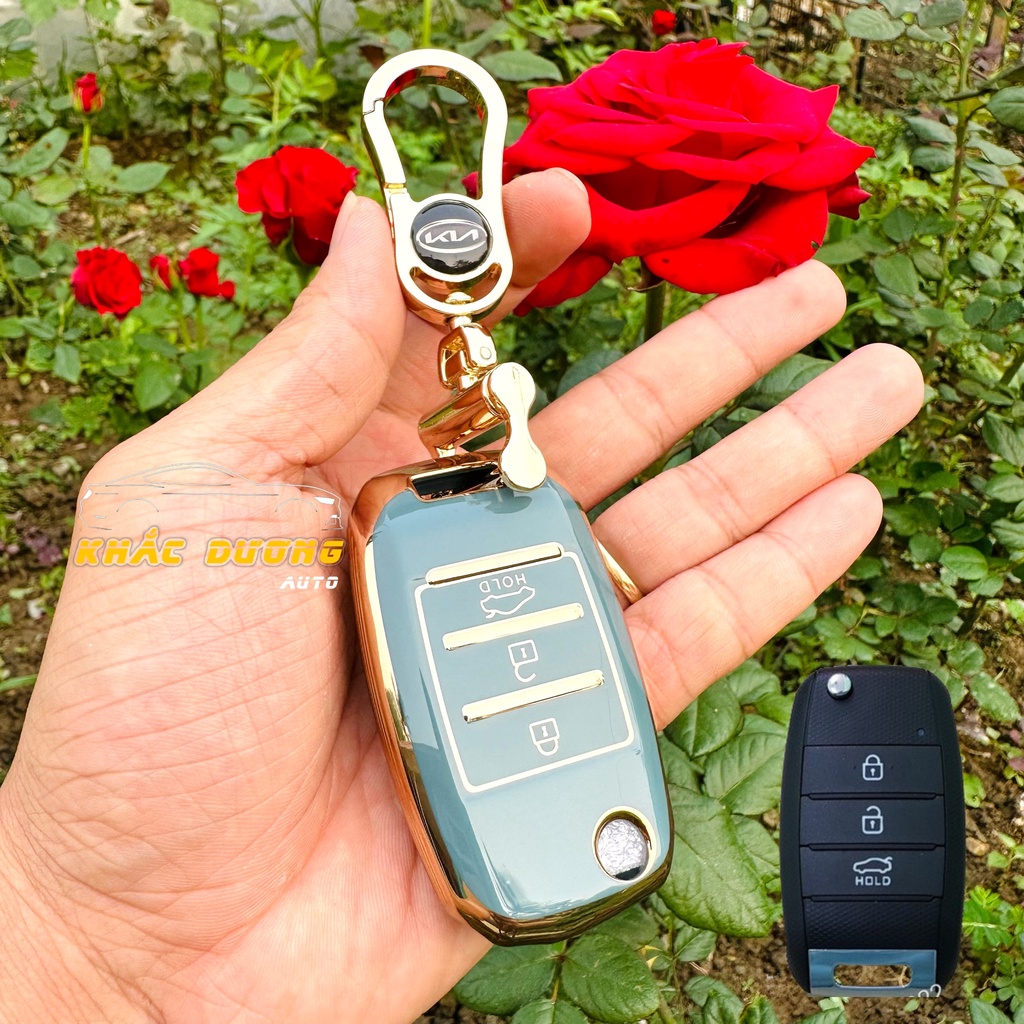 Ốp chìa khoá gập Kia Morning Soluto Cerato K3 TPU đính đá nhân tạo sang trọng