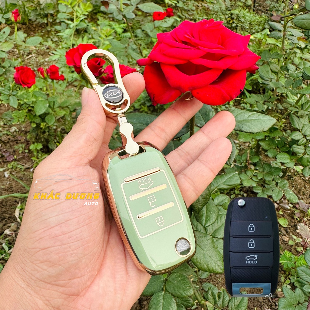 Ốp chìa khoá gập Kia Morning Soluto Cerato K3 TPU đính đá nhân tạo sang trọng