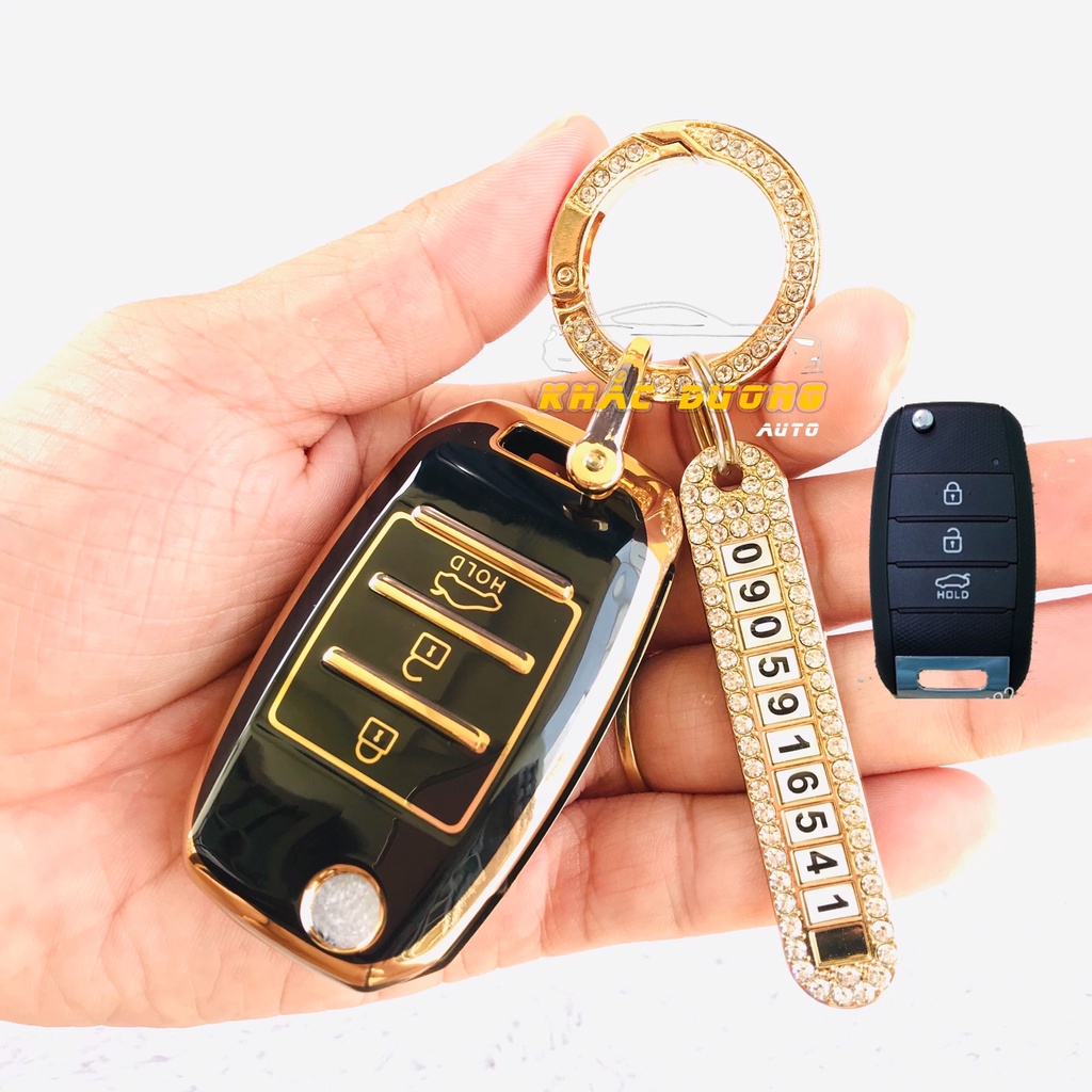 Ốp chìa khoá gập Kia Morning Soluto Cerato K3 TPU đính đá nhân tạo sang trọng