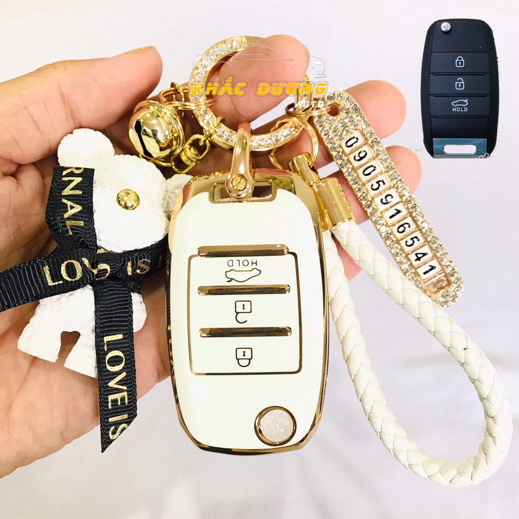 Ốp chìa khoá gập Kia Morning Soluto Cerato K3 TPU đính đá nhân tạo sang trọng