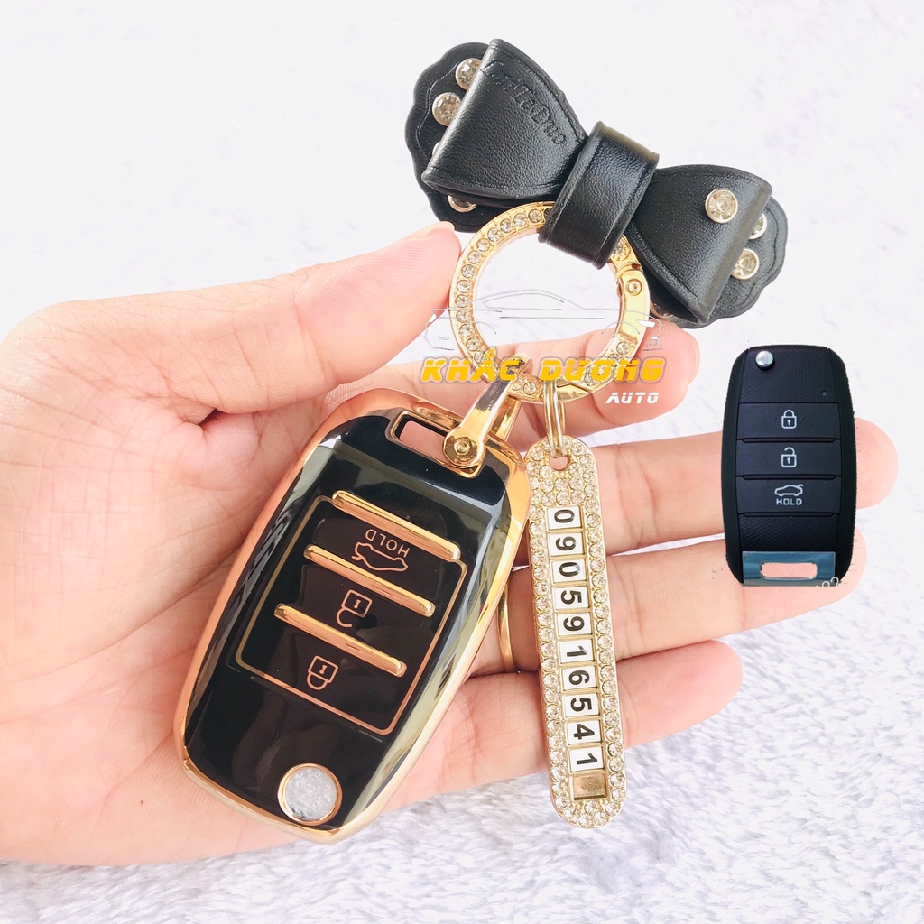 Ốp chìa khoá gập Kia Morning Soluto Cerato K3 TPU đính đá nhân tạo sang trọng