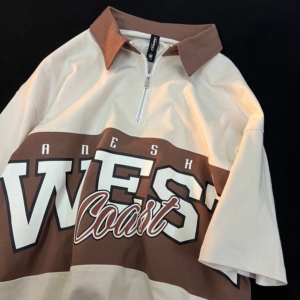 Áo thun polo nam nữ Áo thun cổ bẻ kéo khoá form rộng unisex in chữ UFNASG Overszied