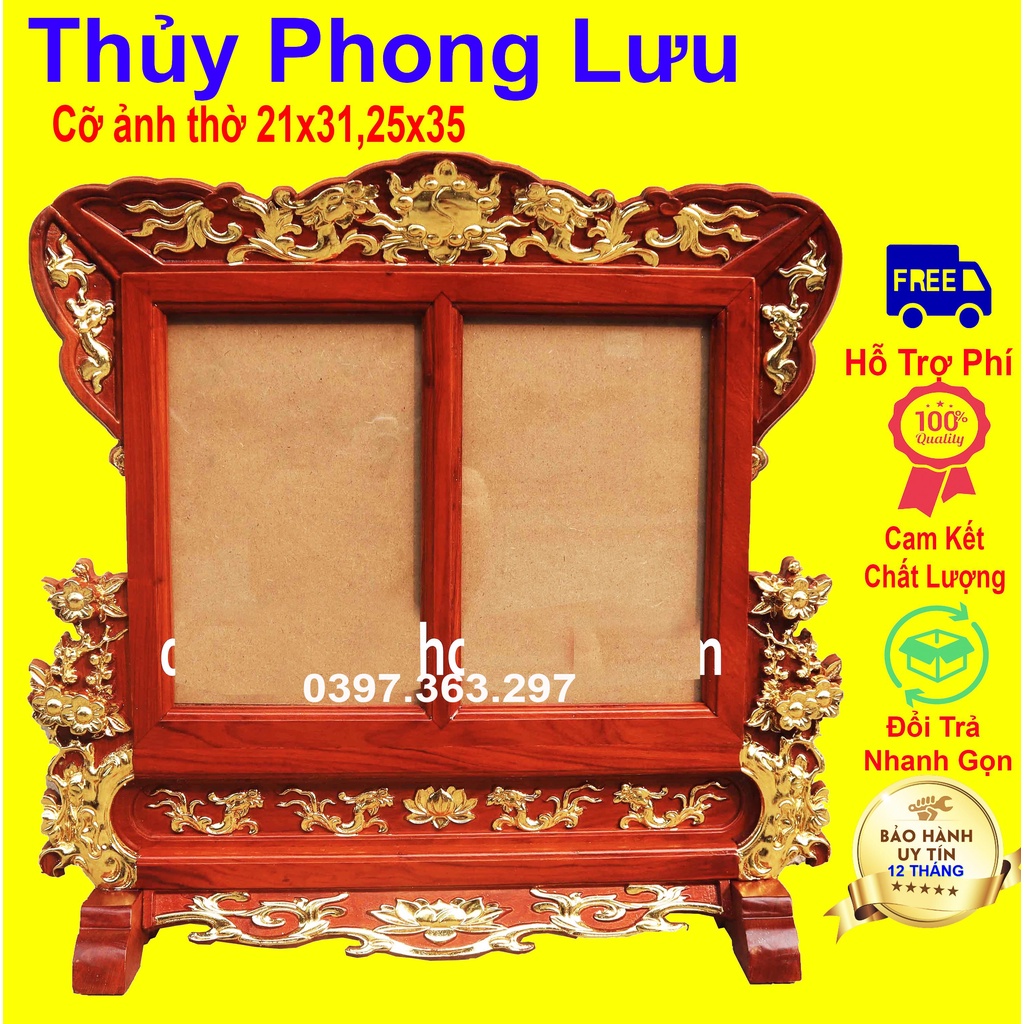 Khung ảnh bàn thờ gia tiên hoa mai rát vàng đôi gỗ hương 21x31,25x35