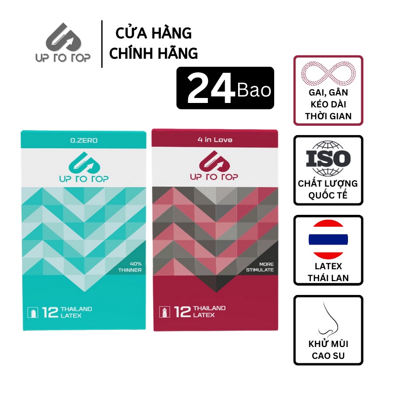 Combo 2 Bao Cao Su UP 0.ZERO Siêu Mỏng+4 In Love Kéo Dài Thời Gian Gai Gân 2 Hộp 12 bao+Tặng 10 khẩu trang 4D Hello Mask