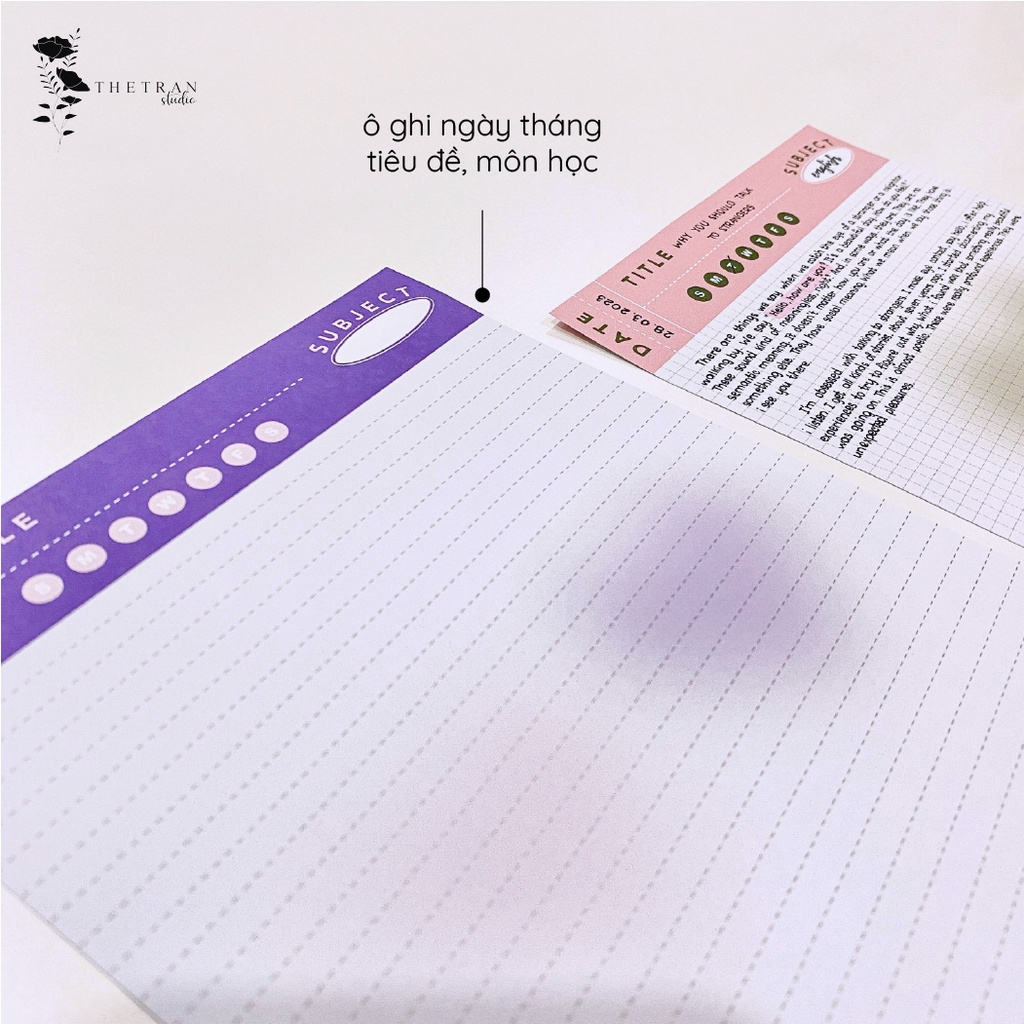 Bộ 10 tờ giấy ghi chép kẻ caro, kẻ ngang - A4, B5, A5 trái tim / love notepad / thetranstudio