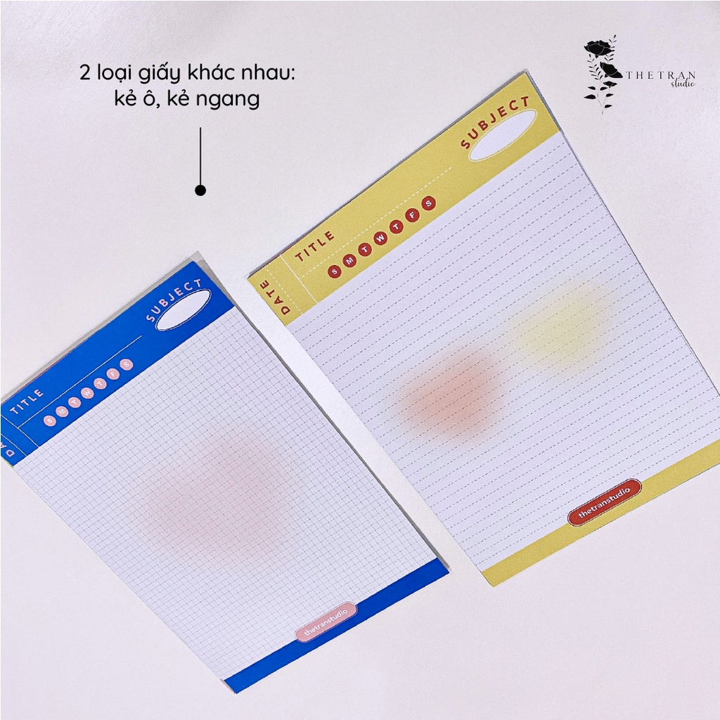Bộ 10 tờ giấy ghi chép kẻ caro, kẻ ngang - A4, B5, A5 trái tim / love notepad / thetranstudio