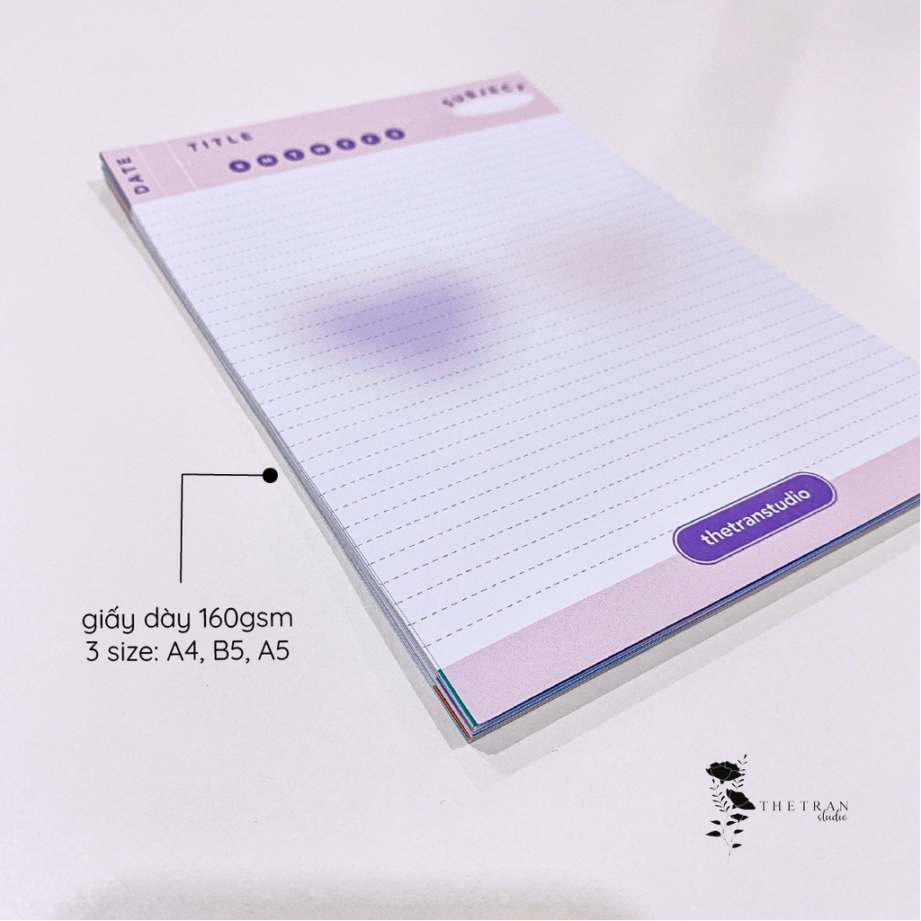 Bộ 10 tờ giấy ghi chép kẻ caro, kẻ ngang - A4, B5, A5 trái tim / love notepad / thetranstudio